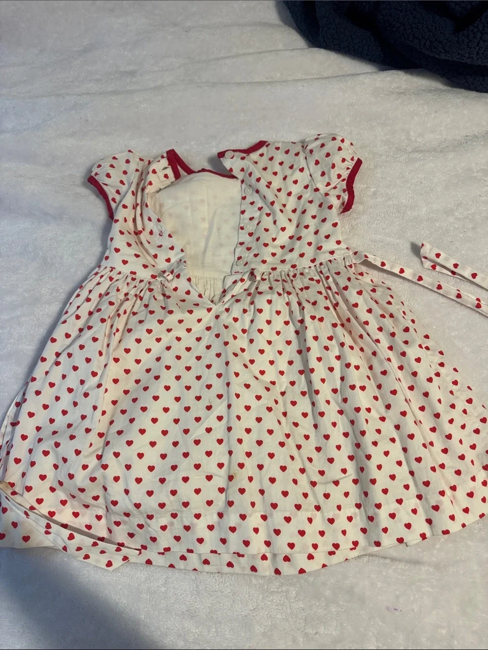 Girls White Dress with Red Heart Print
